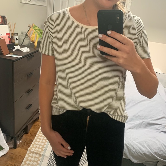 Zara Tops - White & Black Striped Zara T-Shirt